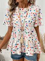 Multicolor Polka Dot Print Tiered Ruffle Hem Peplum Top