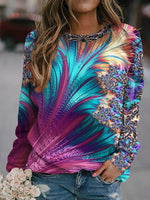 Purple Casual Round Neck Long Sleeve Hippie Printed Sweatshirts