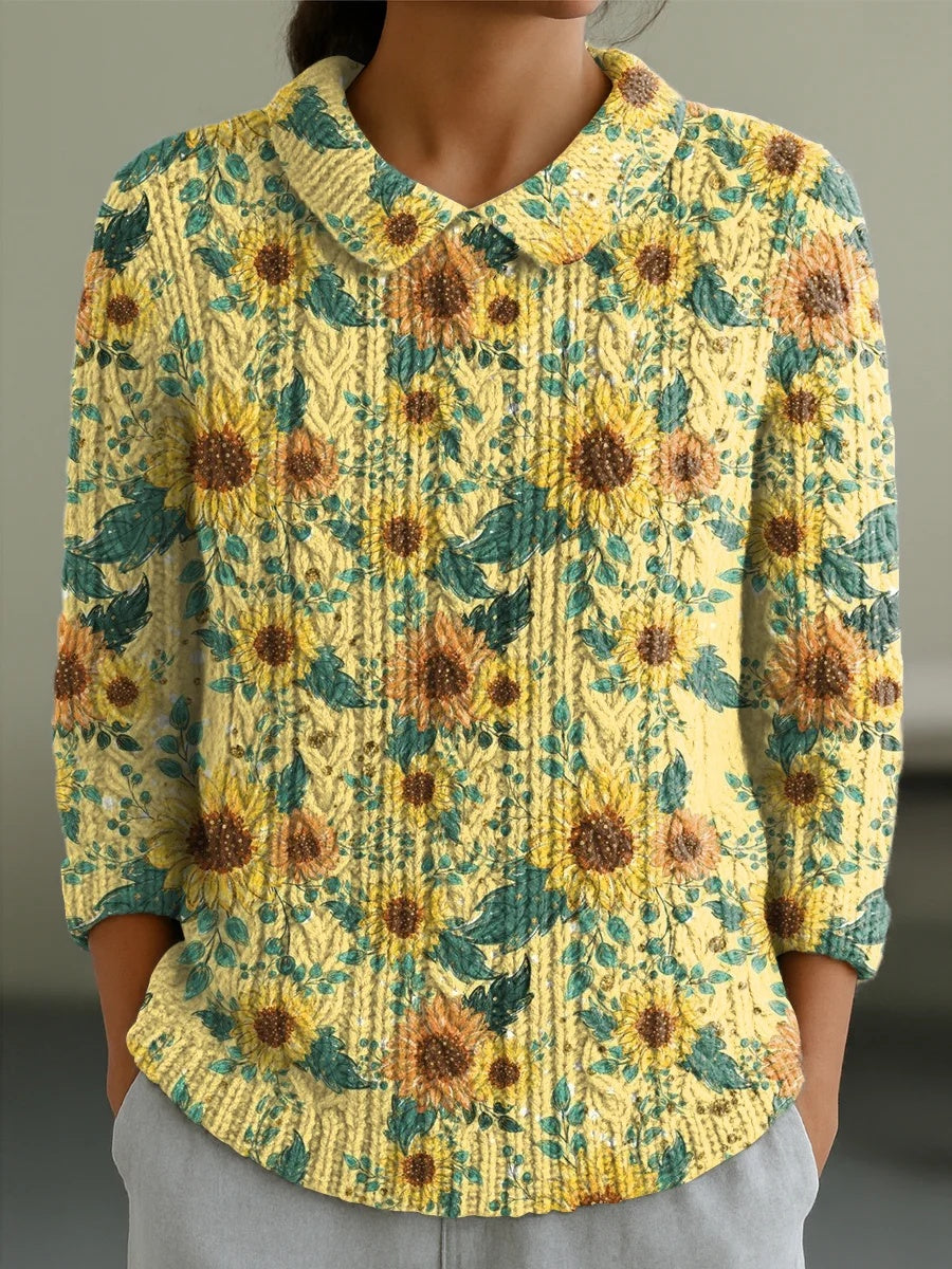 Women's Cute Sunflower Painting Art Print Casual 3/4 Sleeve Sweater
