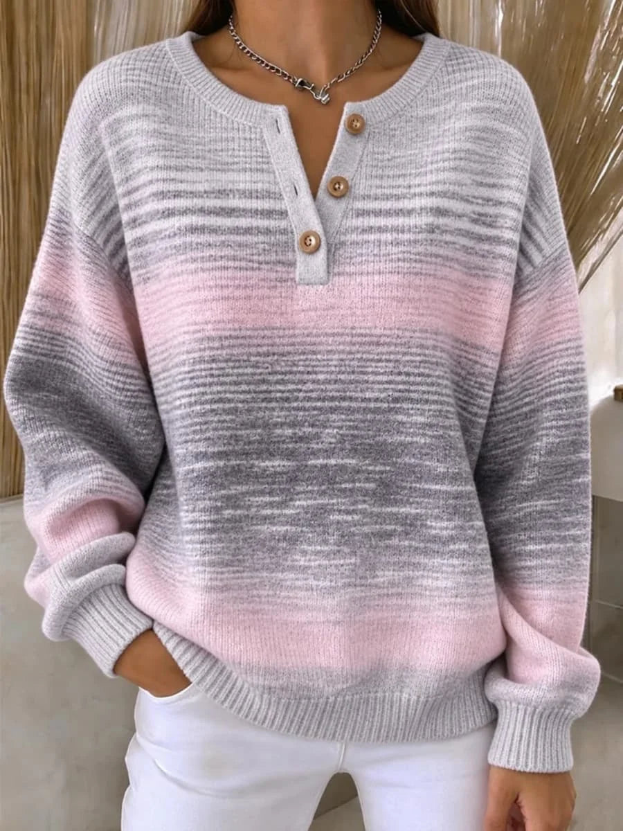 Casual Striped Henley Collar Long Sleeve Sweatshirt