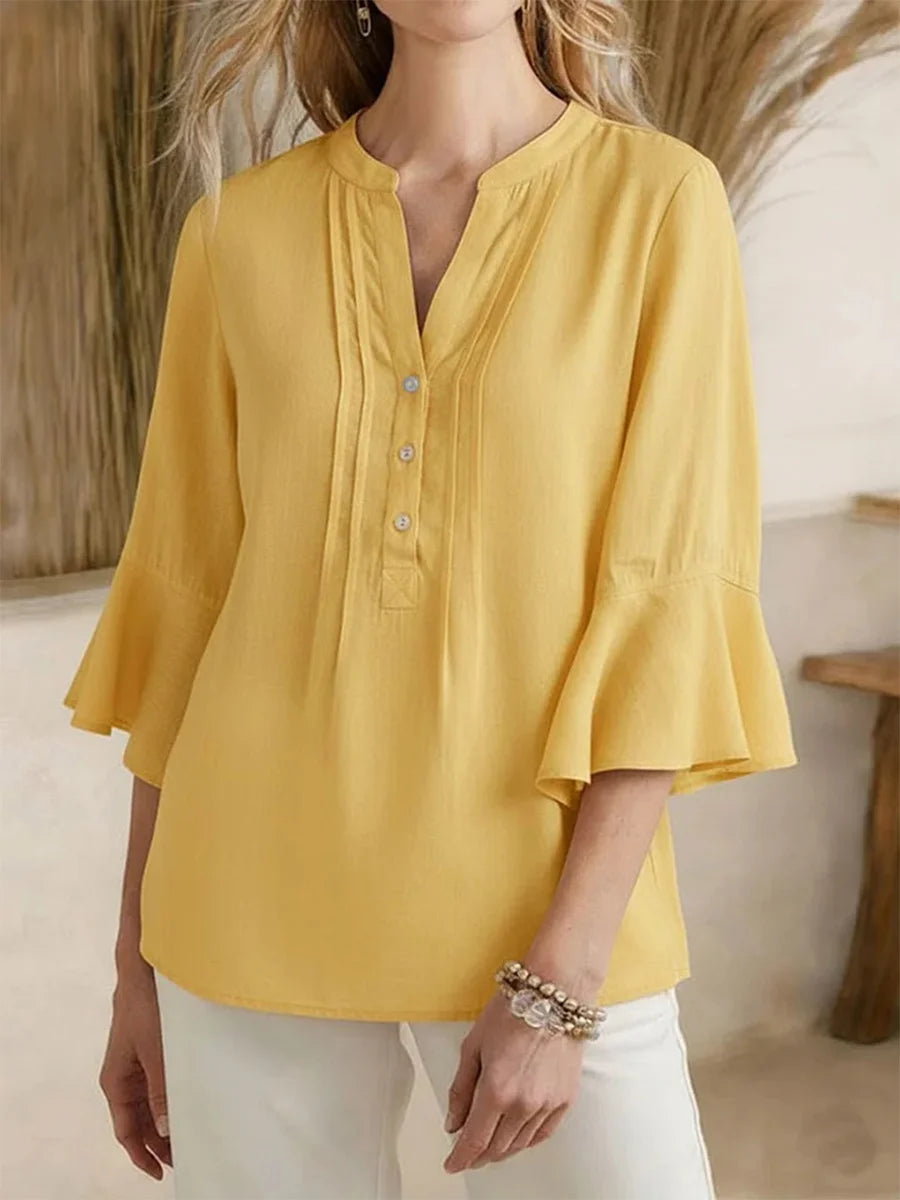 Women's V-neck 3/4 Sleeve Casual Loose Top
