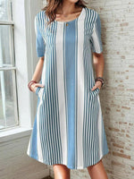 Casual Striped Round Neck Short Sleeve Dress