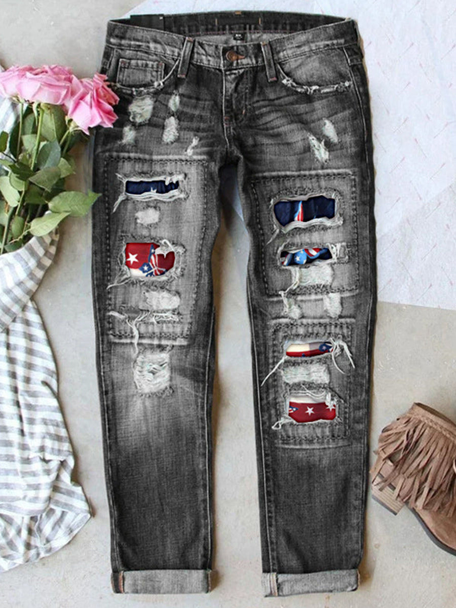 Stretch Ripped Frayed Raw Hem Distressed Jeans