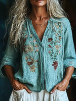 Vintage Floral Print Long Sleeve Blouse