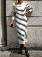 Elegant Long Striped Knitted Dress