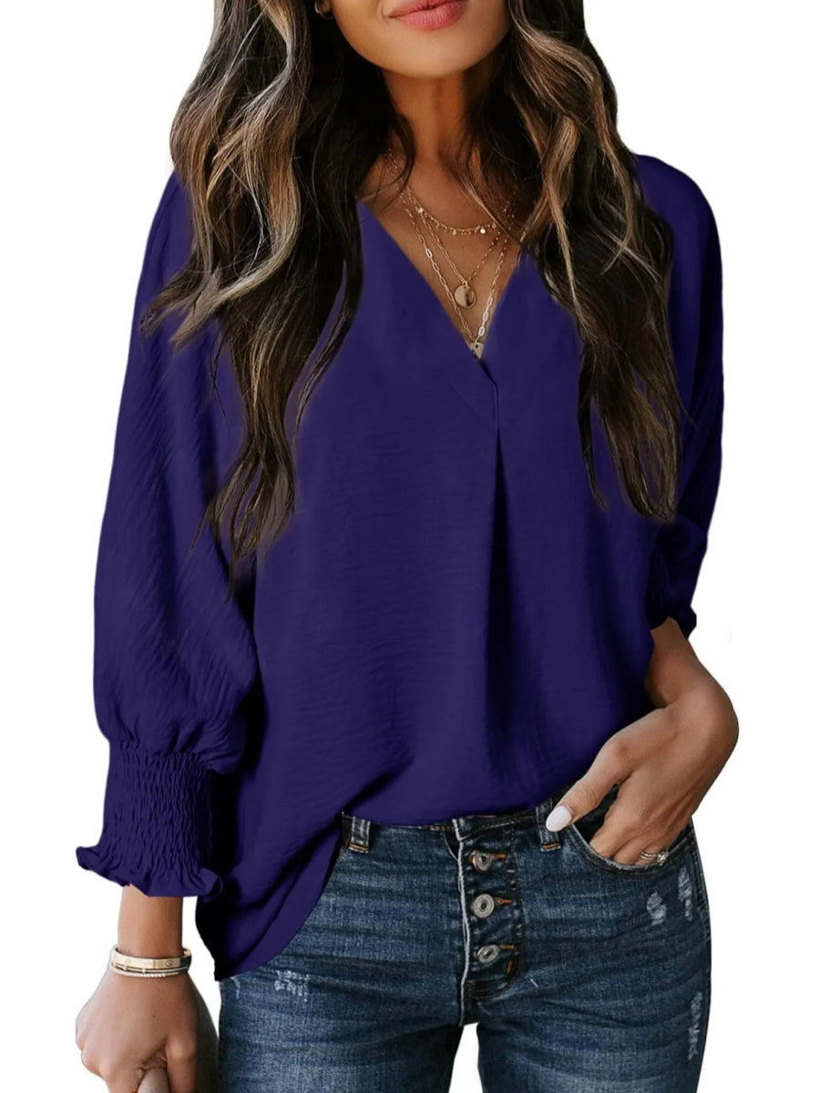 Casual 3/4 Sleeve V Neck Loose Fit Basic Tees