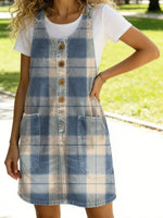 Women's Vintage Classic Plaid Printed Casual Round Neck Sleeveless Dress