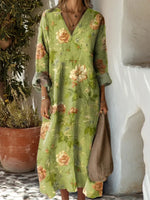 Women's Floral Art Print V-neck Long Sleeve Casual Dress