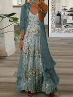 Women's Elegant Floral Maxi Dress with Lightweight Cardigan