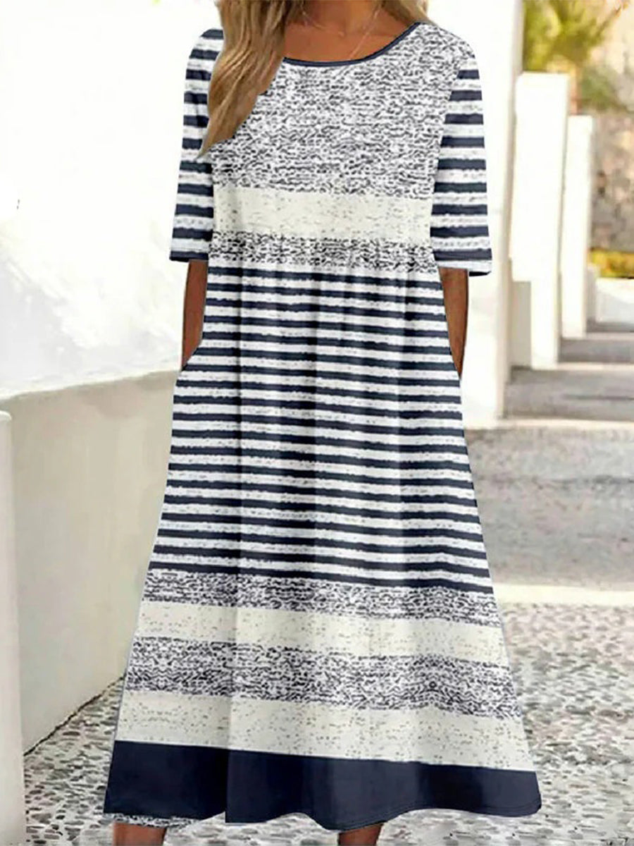 Casual Striped Round Neck Half Sleeve Dress