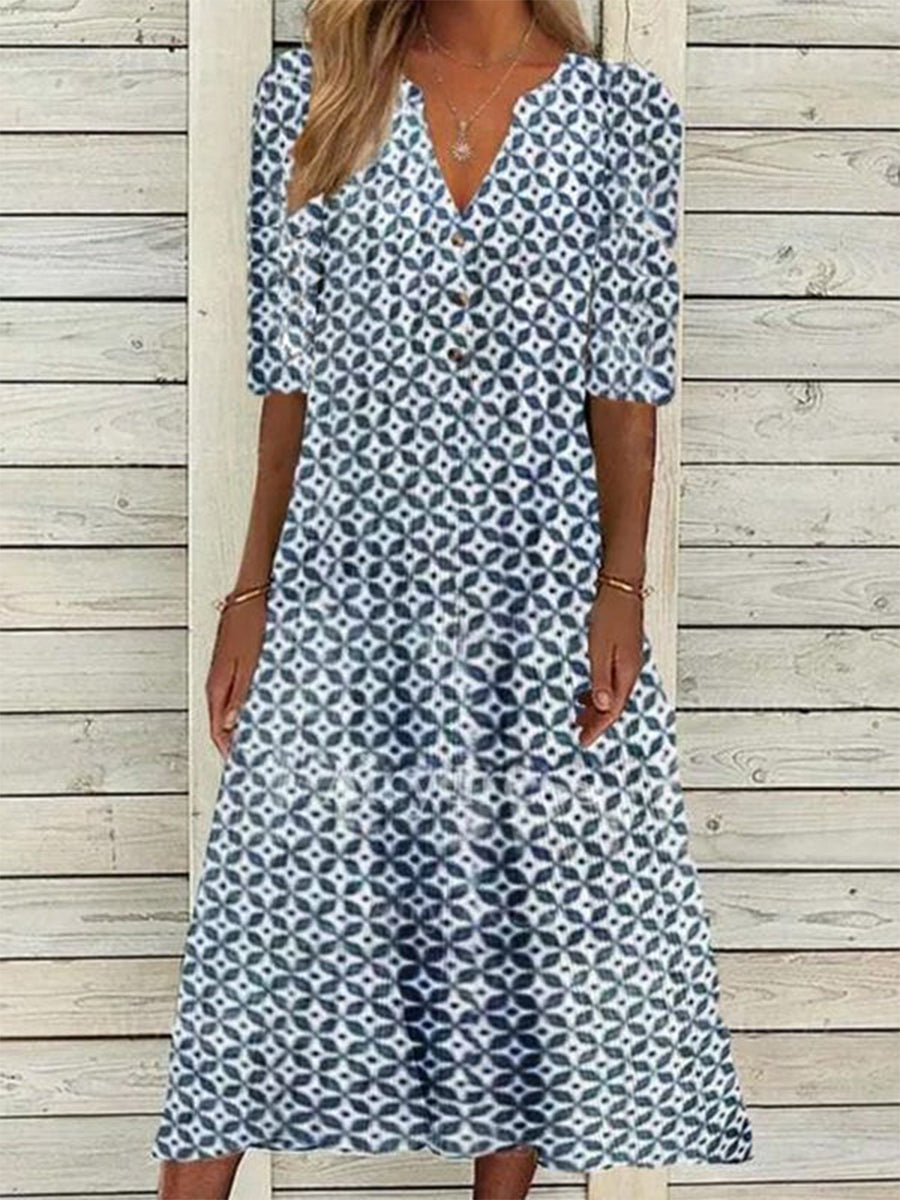 Vacation Cotton Half Sleeve Midi Dress