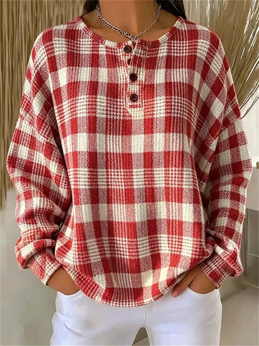 Casual Plaid Henley Collar Long Sleeve Sweatshirt