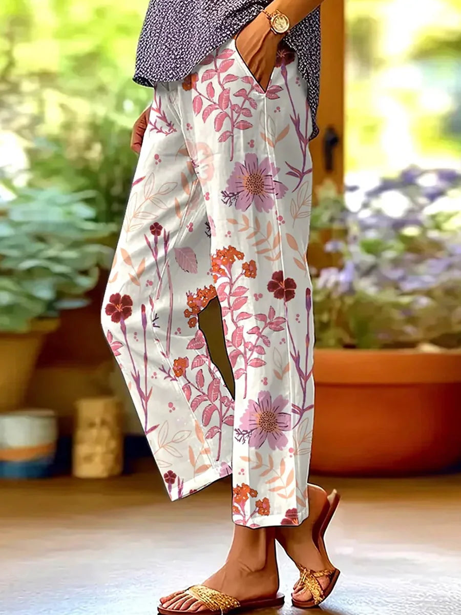 Romantic Floral Print Wide-Leg Pants