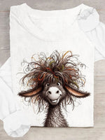 Fashion Casual Animal Pattern Crew Neck Long Sleeve T-Shirt