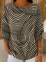 Vintage Abstract Print Casual Round Neck Long Sleeve Pullover Sweater