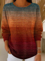 Gradient Color Round Neck Long Sleeve Comfy Sweater
