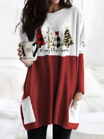 Multi Casual Graphic Tops Round Neck Christmas Tree Printed Long Sleeve Xmas Sweatshirts