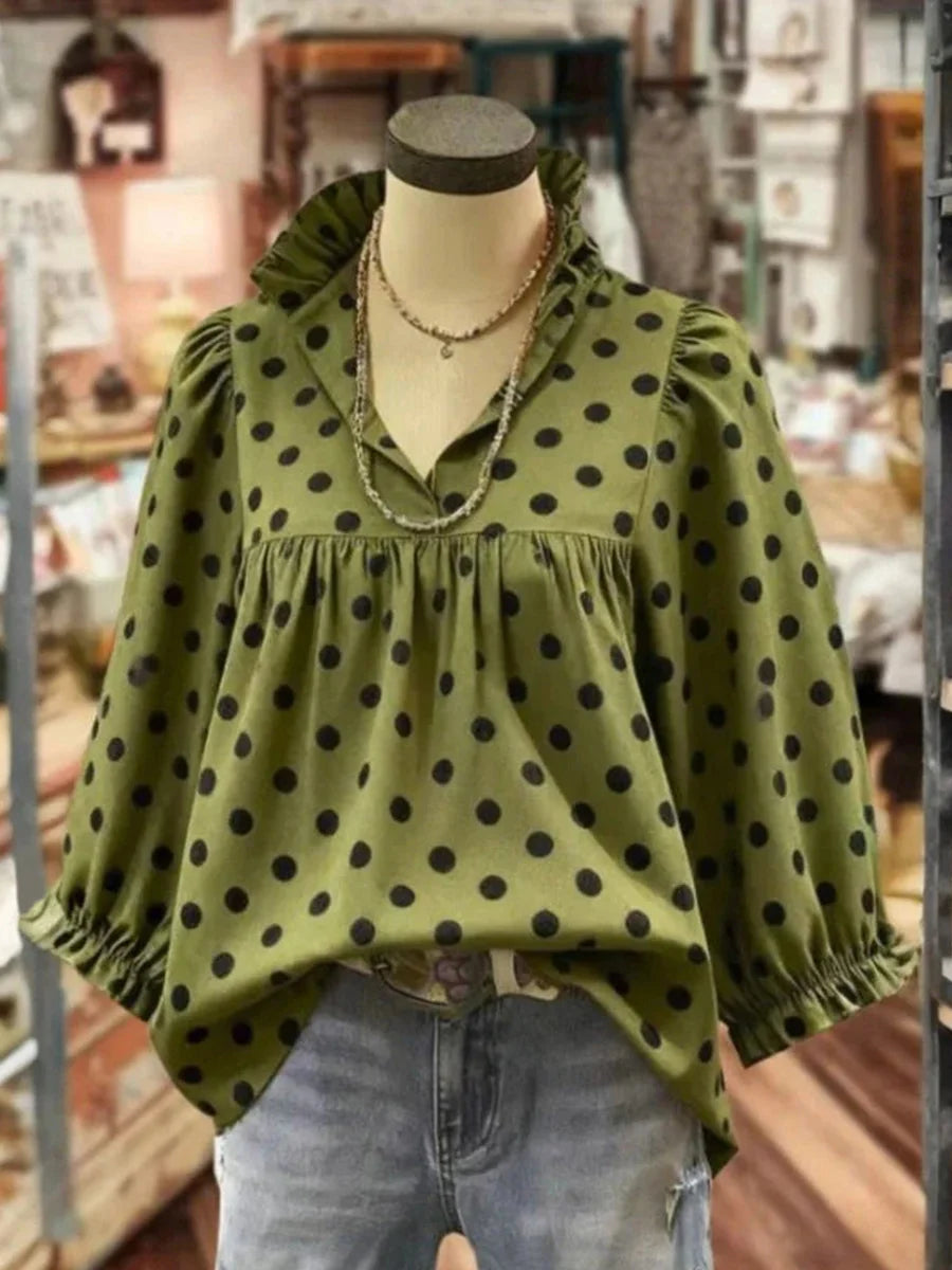 Vintage Polka Dot Long Sleeve Blouse