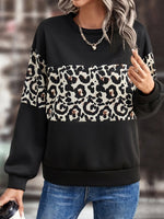 Casual Crew Neck Leopard Print Sweatshirt