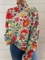 Women's Vintage Art Flower Print Long Sleeve Pullover Sweater