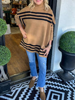 Turtleneck bat sleeve striped sweater