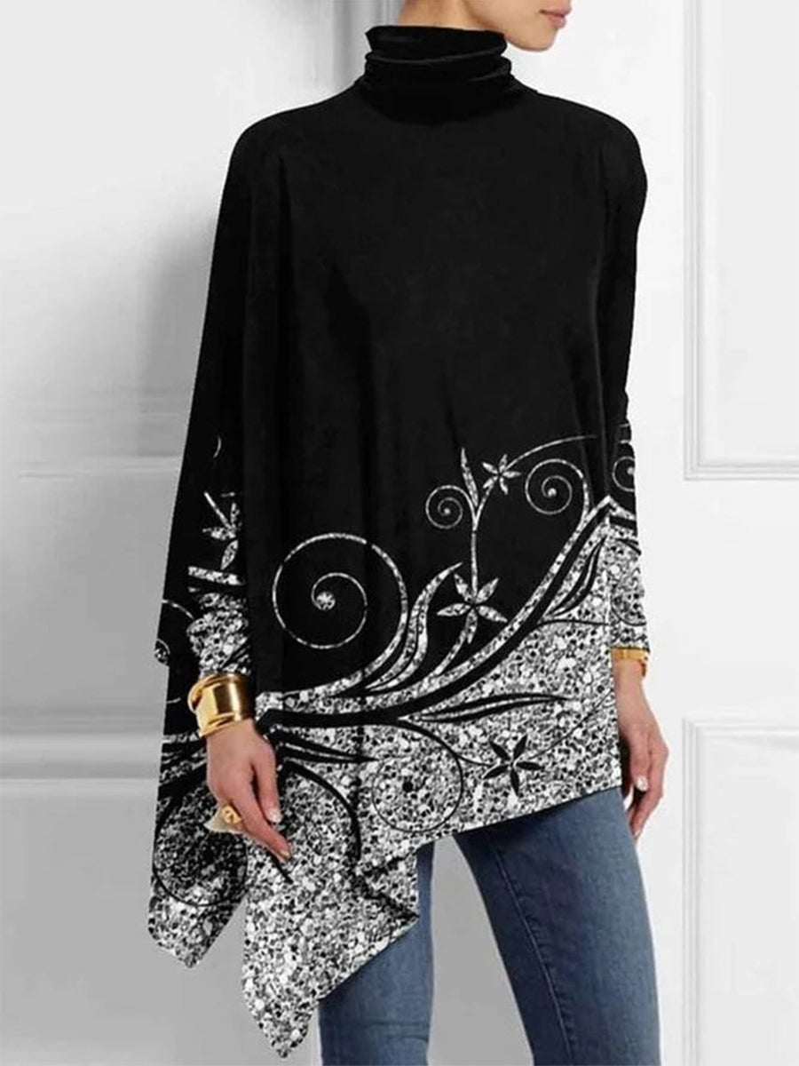 Regular Fit Casual Turtleneck Color Block Sweatshirt