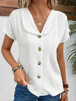 Casual Solid Colour White Short Sleeve Blouse