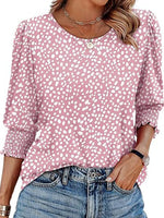 Casual Round Neck 3/4 Sleeve Polka Dot Printed Pink Blouse
