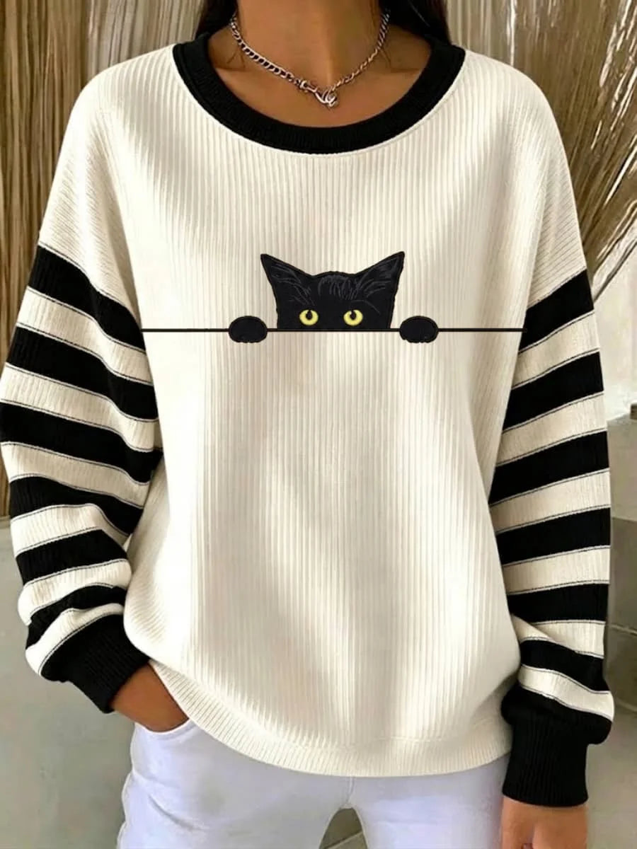 Casual Striped Crew Neck Long Sleeve Sweatshirt