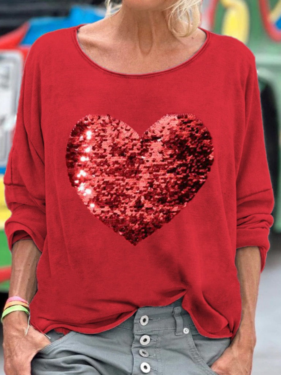 Vintage Plaid Crew Neck Long Sleeve Red T-Shirt