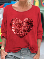 Vintage Plaid Crew Neck Long Sleeve Red T-Shirt