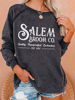 Dark grey Casual Graphic Tops Round Neck Long Sleeve Character Printed Halloween Sweatshirt