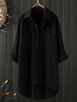 Solid Cotton Linen V Neck Loose Top