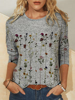 Gray Casual Round Neck Long Sleeve Floral Printed Sweatshirts