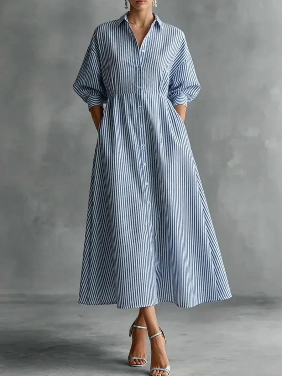 Women's Striped Print Casual Stylish Short Sleeve Dress