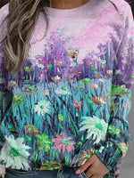 Multicolor Casual Graphic Tops Round Neck Long Sleeve Floral Printed Sweatshirts