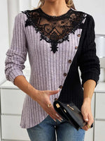 Slim Fit Lace Round Neck Long Sleeve Sweater