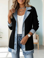 Casual Denim Patchwork Jacket With Collar For Women