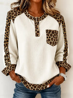 Casual Leopard Half Open Collar Long Sleeve Sweatshirt