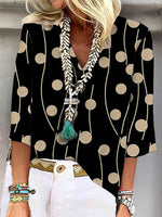 Casual V-neck Polka Dot Printed 3/4 Sleeve Blouse
