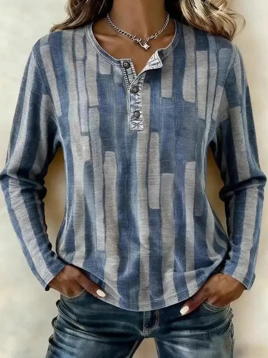 Distressed Vertical Stripe Long Sleeve Top