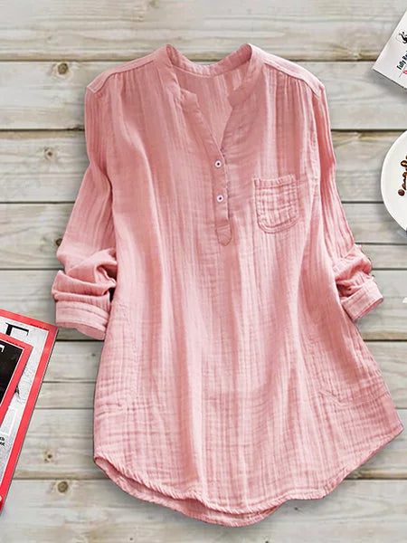 Casual Paneled Stand Collar Long Sleeve Blouse