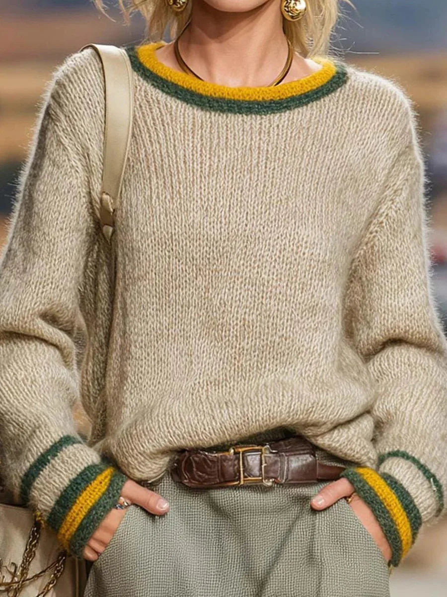 Striped Long Sleeve Round Neck Knit Sweater