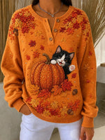 Casual Cat Crew Neck Long Sleeve Sweatshirt