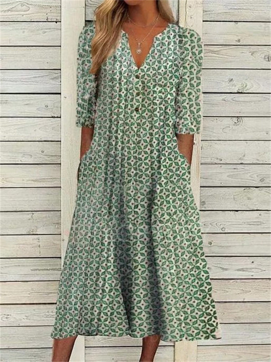 Vacation Cotton Half Sleeve Midi Dress