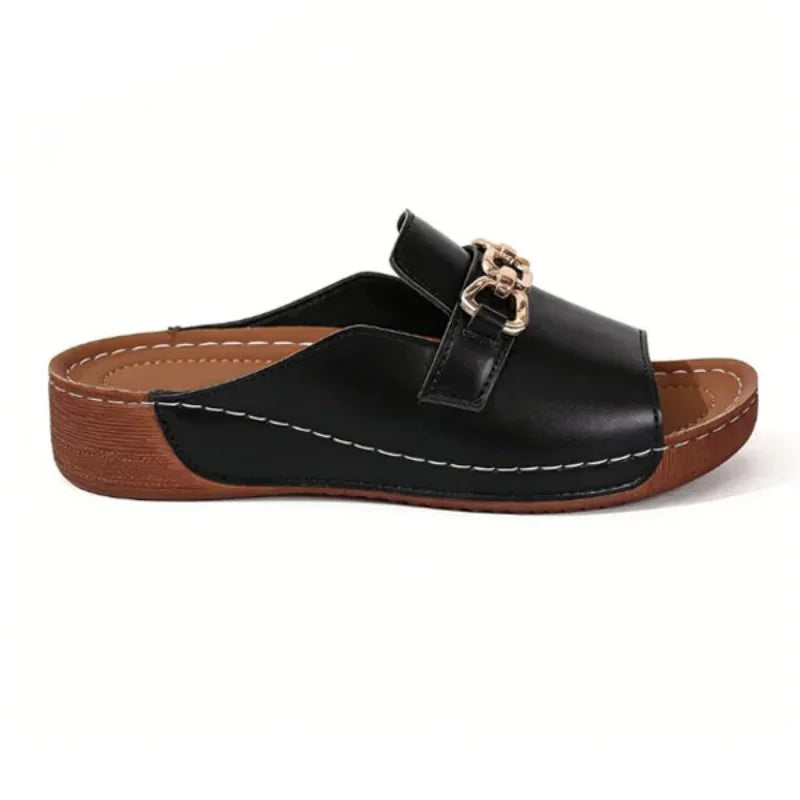 Women's Metal-Buckle Wedge Mules