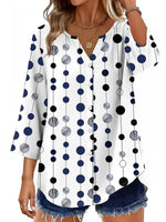 Blue Polka Dot V-neck 3/4 Sleeve Blouse