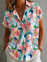 Vintage Floral Print Short Sleeve Blouse