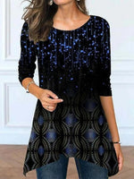 Black Casual Round Neck Printed Long Sleeve Blouse