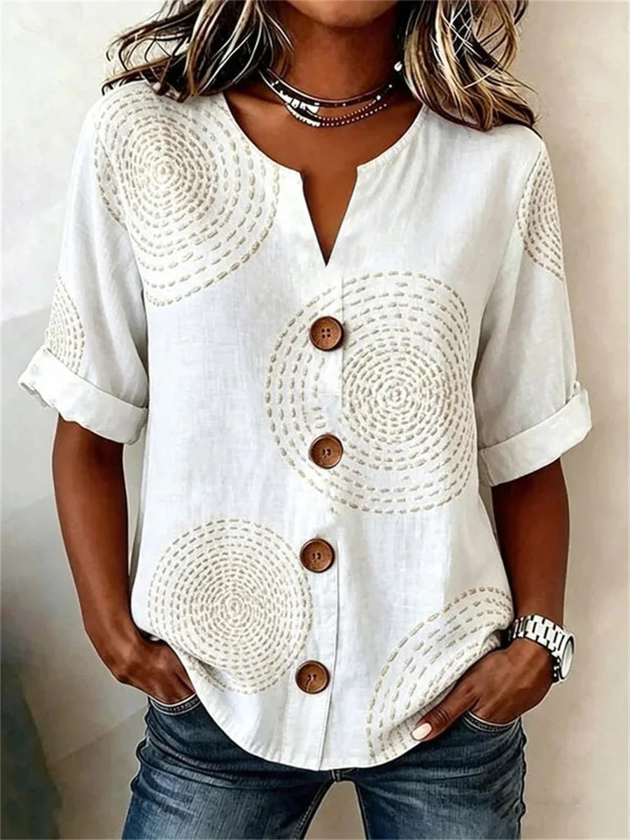 Vintage Casual V-neck Half Sleeve Blouse